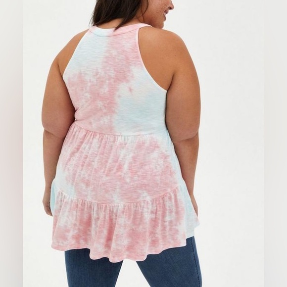 ❤️2/$30❤️[3/3X]Torrid Super Soft High Neck Babydoll Tank Pink Tie-Dye Top - Picture 2 of 9
